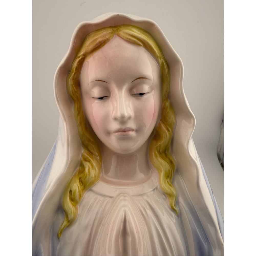 Relpo Virgin Mary Planter 8in Blue White Excellent Vintage Madonna Bust 6355 - Picture 3 of 10